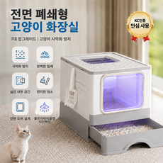 그린홈 대형 항균 고양이 후드형 화장실+모래삽. UV살균등 냄새제거, 회색, 1개, 사각형 디자인 문 2 개짜리