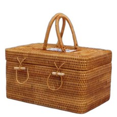 휴대용 라탄 차통 고급 손잡이 차보관통 찻잎용 티, 1개, 사각형 22x22x19