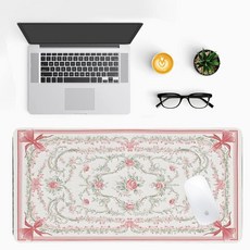 모던 퍼플 대리석 책상 매트 고급스러운 PU 가죽 패드 - 세련된 게임 및 가정 작업 공간을 위한 대형 미끄럼 방지 사무실 미적 장식(59.9 x 29.9cm(23.6 11., 빈티지 플로랄