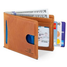 SERMAN BRANDS RFID 차단 진품 가죽 슬림 미니멀리스트 전면 포켓 2중 지갑 남성용