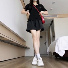 運動短褲女 夏季高腰顯瘦闊腿休閒寬鬆a字型短褲