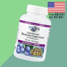 내추럴 팩터스 블루리치 슈퍼 스트렝스 블루베리 농축액 500mg 90 소프트젤 캡슐 Natural Factors, 1개