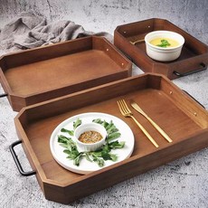 EGMI 고급 손잡이 우드 트레이 감성 쟁반, 1개, 원칼라