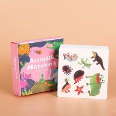 動物對對碰桌遊卡牌遊戲，兒童益智玩具早教認知卡，眼明手快邏輯思維訓練, 1個, 粉盒大象
