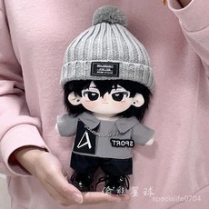 臺灣出貨 20cm娃衣 娃衣 酷字母灰襯衫灰帽帥 送項鏈 棉花娃娃衣服胖胖體可穿 換裝 娃娃衣服 娃娃配件 娃娃裝 M, 灰帽+襯衫+褲+鞋（關注送銀色項鍊）,20cm娃衣, 1個