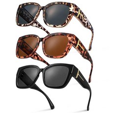 JATEBI 3팩 오버사이즈 오버 글라스 선글라스 여성용 남성용 편광 핏 오버 선글라스 UV400 보호 경량 2 레오파드 프린트 블랙, 2 레오파드 프린트, 블랙