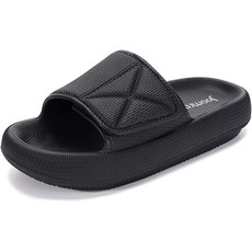 [ 1183049 ] 줌라 여성 및 남성용 슬라이드 회복 보조 운동 베개 슬리퍼 샌들 | 조절 가능한 스트랩 이중 쿠션 두꺼운 밑창 가능 블랙, [ 1183049 ] 줌라 여성 및 남성용 슬라이드 회