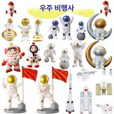 우주인 케이크 장식 항공우주 달 우주 비행기 로켓 소년 생일, 1개, 수지우주인6개세트