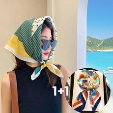 오베이요 여성 사각 헤어 스카프 두건 반다나 1+1