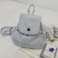帆布格子登山包包女 2025夏季新款韓國學院風雙肩包休閒背包單肩包後背包女生包包, 白色