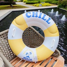 벼리부루 CHILL 체크무늬 손잡이 고급 튜브 대형 100cm 2color, 1개, 옐로우 체크