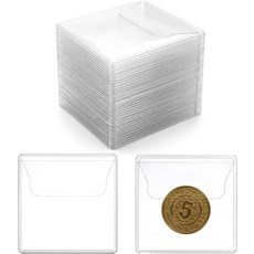 시바 50Pcs 싱글 포켓 코인 슬리브 2.16 x 2.16인치 투명 PVC 홀더 및 보호자 플라포 화폐 수집기용 플라스틱 컬렉션 뒤집기 보관용 소형 파우치