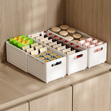 이지유 길이조절 확장 슬라이드 수납함 적층 펜트리 선반 트레이 정리함, 3개, 화이트