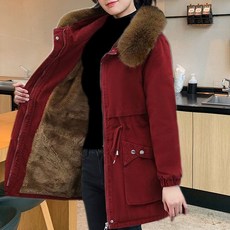 毛領收腰加絨加厚保暖棉襖