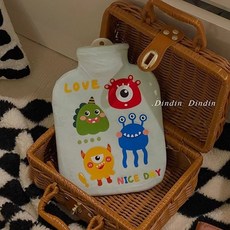 冬季必備註水式熱水袋 安全保暖 2024新款可愛毛絨熱水袋 防爆大號灌水式暖手寶可插手, 綠LOVE-1000ML【不可插手】