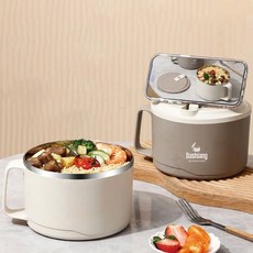 大容量304不鏽鋼泡麵碗 隔熱瀝水多用碗, 米白色, 1個