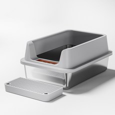 [CYLIFE] 스테인레스 고양이 특대형 화장실 세균 냄새 걱정없는 위생적인 오폰형 스텐 고양이 화장실 울타리 스텐 고양이 화장실, 61CM-그레이, 1개