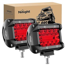 Nilight 18021F-B 2PC 10.2cm(4인치) 트리플 로우 조명 60W 플러드 스팟 콤보 6000LM 바 운전 보트 Led 오프로드 트럭, 레드 LED 포드