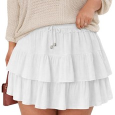 BEAUTYZIN 여성용 플러스 사이즈 스커트 러플 티어드 플리츠 미니 스커트 보헤미안 하이 웨이스트 하늘거리는 편안한 스커트 치마바지 포함 화이트.