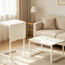 JAOGAUS 2in1 쇼파 침대 사이드 테이블 다용도 미니 티테이블 로봇청소기 수납장, 화이트