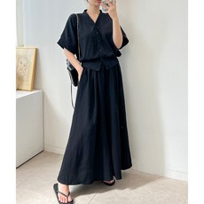 (55~77size) 로렌 여름 지지미 브이넥 오버핏 가디건 플레어 와이드 밴딩 팬츠 투피스 세트 4color 임산부가능