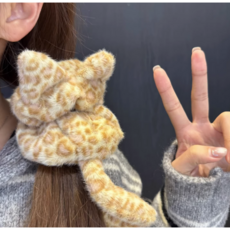 1+1 고양이 호피 스크런치 곱창밴드 머리끈