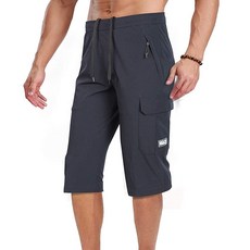 남성용 아웃도어 하이킹 반바지 빠른 건조 스트레치 7부 카프리 팬츠 카고 남성용 블루. 미디엄 121009