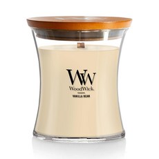 WoodWick 바닐라 빈 홀리데이 캔들 9.7oz 중형 모래시계형 캔들 타닥거리는 심지