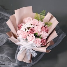 花惹發 玫瑰香皂花束, 韓式粉(送提袋+燈串)