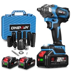 ONEVAN 무선 임팩트 렌치 대용량 브러시리스 모터 1/2인치 고토크 전동 공구, 1세트