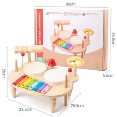 木玩兒童鼓套裝木製木琴音樂玩具套件打擊樂器音樂桌支架式玩具, 1個, 小熊款音樂臺