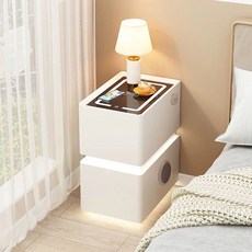 침대협탁 미니 테이블 블랙 협탁 사이드 LED 30x40x48cm 침실 무선충전, U01KSYSXYSKC61CYETETG90353-019, 1개, 19. 3색등+무선+USB+블루투스 밀크 화이트