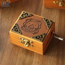 優選 十二星座復古手搖音樂盒木質八音盒生日禮物 副廠商品, 07 獅子座 ,音樂 天空之城