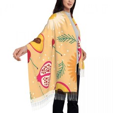 체리 석류 복숭아 72x197cm 스카프, Bla, 싱글 사이즈