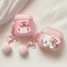 러브 리본 핑크 에어팟 키링 세트(모든기종 가능), 핑크 고양이, 1개, 에어팟프로3