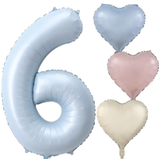 파파 파티 대형 하늘색 숫자 풍선 세트 기념일 생일, 1세트, 하늘 6 + 크림 하트 3p