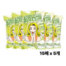 슈퍼 쿨링 파우더 시트 레몬그라스 15매 5개 겨드랑이티슈 데오도란트티슈 데오드란트 캠핑샤워 쿨민트, 85g