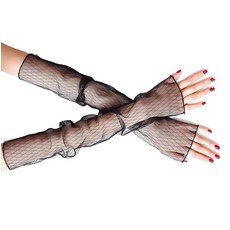 RiJinDUO 듀오Jin 여성용 섹시 시어 장갑 메시 튤 및 패턴 롱 핑거리스 장갑 코스튬 볼 파티 액세서리 블랙 마름모 단일 사이즈 307526, RiJinDUO 듀오Jin 여성용 섹시 시어 장갑, 메