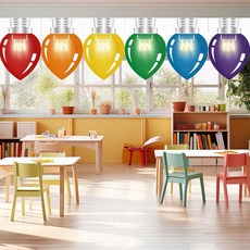 Preboun 6피스 크리스마스 학교 연필 커튼 교실 장식 무지개 창문 전구 모양 문 유치원 어린이집 초등 침실 놀이방 318369