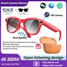 스마트 AI 안경 800만 화소 카메라 비디오 녹화 AI 음성 번역 음악 WIFI 전송 BT 통화 스마트 안경, 6)Red B