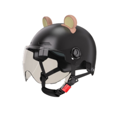 MILLANDA 헬멧 전동차 헬멧 3C 인증 전동차 헬멧 오토바이 헬멧 사계절 헬멧, 투명하다, 곰의 귀-블랙