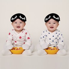 랩바이베이비 열똑똑 체온감지 베넷저고리 2종세트 (블루패턴+레드패턴) 오가닉 신생아 내의 / 특허받은 발열체크 아기옷