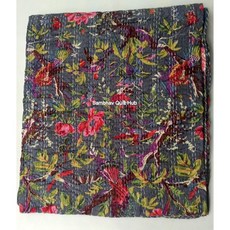 그레이 플로럴 버드 칸타 퀼트 2 베개 리버서블 침구 침대 스프레드 담요 히피 보헤미안 퀼팅 킹/퀸 홈 데코 커버 포함 (60X90 인치), 60X90인치