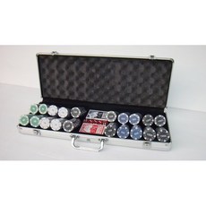 大也 超豪華鋁合金裝版有字籌碼500枚組，含撲克牌與鋁盒，高級雙面加重11g拉斯維加斯款, 1個, 白色、綠色、黑色、藍色