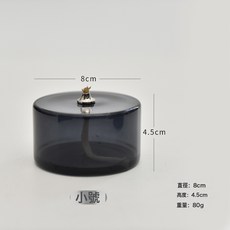 創意彩色條紋圓形玻璃油燈燭臺擺件簡約現代家用桌面無煙酥油燈, 1組, zt2003 小號 深灰色+金屬燈芯