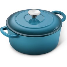 주철 양손잡이 냄비 에나멜 코팅 주철 더치 오븐, 1개, 공작새 녹색, 22cm