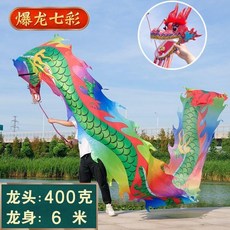 無品牌 舞龍彩帶 健身龍 6米 塑料龍頭 運動道具, 1個, 6米+400剋塑料龍頭+甩繩+背包, 白底藍色 爆龍