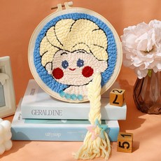 【超繪玩】戳戳繡毛綫繡針材料包 兒童學生課活動裝飾畫, 愛莎—送戳筆+支架 （材料包）⚑⚑, 1個