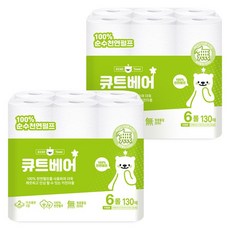 엑소 큐트베어 100%천연펄프 키친타올 130매 6롤 2팩, 2개