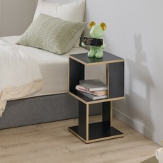 브루노 레미 원목 협탁 낮은 미니 협탁 침대사이드 테이블, 2단, 블랙